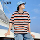 森馬森馬撞色條紋短袖T恤男2020夏季新款韓版寬松上衣圓領(lǐng)純棉打底衫 黑紅條紋D0296 170/88A/M