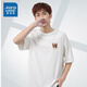 真維斯男裝時(shí)尚夏季新款圓領(lǐng)印花短袖T白色休閑寬松純棉DS 漂白色2100 190/112B/XXXL