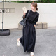 桂雪格假兩件拼接黑色長(cháng)袖連衣裙女秋2024新款休閑顯瘦赫本風(fēng)復古衛衣裙 黑色 XL （125-145斤）