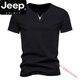 JEEP SPIRIT夏季男士歐美簡(jiǎn)約假兩件V領(lǐng)短袖T恤青年純棉潮流個(gè)性修身純色T恤 黑色 L (115斤-130斤)