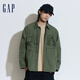 Gap男裝夏季輕薄梭織多口袋工裝風外套寬松夾克877474 軍綠色 L (175/96A)亞洲尺碼