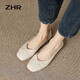 ZHR單鞋女真牛皮復古休閑女鞋百搭軟底淺口鞋子女 AH317 米色 36 