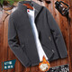 搖粒絨夾克男抓絨衣外套男韓版修身秋冬季新款純色男士立領(lǐng)加絨加厚保暖棉衣服休閑上衣潮流 森爵豹男裝 平灰色加絨 XL