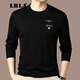 LRLA純棉長(cháng)袖t恤男士春秋新款商務(wù)休閑男裝刺繡圓領(lǐng)衛衣打底衫上衣潮 黑色 （圓領(lǐng)） L 170建議120-140斤