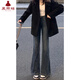 夏雨瑤美式高街微喇叭牛仔褲女2025春秋小個子顯瘦直筒窄版闊腿馬蹄褲子 藍(lán)灰色 M 建議90-100斤