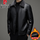皮爾卡丹（pierre cardin）真皮皮衣男秋冬加絨毛領(lǐng)海寧中老年爸爸內(nèi)膽拆卸皮夾克外套 黑色 毛領(lǐng)內(nèi)膽可拆卸 XL 180(120-140斤)