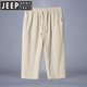 JEEP SPIRIT棉麻7七分褲男士夏季寬松薄新中式直筒短褲大碼亞麻褲子 H8222米色 XL 130-150斤