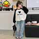 G.duck小黃鴨女童春裝套裝2025新款大童洋氣時髦兒童炸街衛(wèi)衣女孩牛仔褲 黑色衛(wèi)衣+牛仔褲 均碼 130cm