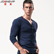 簡(jiǎn)束亨利V領(lǐng)長(cháng)袖T恤男純色棉質(zhì)緊身修身帶扣開(kāi)衫體恤美式復古打底衫 寶藍色（長(cháng)袖款） XL /70kg左右修身