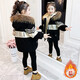粉筆末端兒童外套女童加絨加厚冬裝中長款韓版中大童女孩衣服連帽夾克上衣 黑色加絨 160 (適合身高150左右)