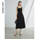 朗姿復古方領(lǐng)吊帶收腰顯瘦氣質(zhì)高級感裙子女夏新款氣質(zhì)連衣裙 黑色 M