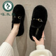 啄木鳥(niǎo)毛毛鞋女外穿2025年新款秋冬加絨豆豆鞋保暖白色毛絨鞋懶人鞋 黑色 35