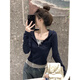 法式假兩件連帽打底衫長(zhǎng)袖t恤女春秋2025新款小個(gè)子內(nèi)搭短款上衣 藏青色 M