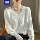 羅蒙（ROMON）2024新款蕾絲邊打底衫女V領(lǐng) 洋氣針織毛衣安迪絨時(shí)尚內(nèi)搭套頭上衣 白色 XXL