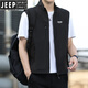 JEEP SPIRIT休閑馬甲男士2024夏季薄款戶外透氣立領坎肩拉鏈馬夾外套 黑色 XL