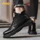 Jeep吉普馬丁靴男中高幫秋季透氣英倫風(fēng)高端真皮皮鞋復古機車(chē)靴工裝鞋 黑色四季款 44 皮鞋碼