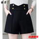 秋冬女式高腰短褲顯瘦打底褲子毛呢短褲女秋冬季外穿2022新款闊腿顯瘦黑色百搭休閑靴褲 黑色 2xL  130-145斤