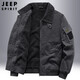 JEEP SPIRIT羊羔絨棉衣男新款冬季保暖翻領(lǐng)棉服休閑加絨加厚工裝棉襖外套 深灰 XL