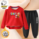 史努比（SNOOPY）兒童套裝男女童加絨衛(wèi)衣保暖衛(wèi)褲寶寶秋冬裝運(yùn)動(dòng)童裝兩件套 加絨衛(wèi)衣紅色-黑褲-新2036 120
