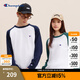 Champion冠軍新復古回潮長(cháng)袖T恤男2024秋季新款刺繡小Clogo插肩袖純棉上衣 藏青色拼接 XL