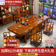 聽(tīng)悠實(shí)木大板茶桌椅組合新中式簡(jiǎn)約茶幾辦公室茶臺(tái)桌茶臺(tái)燒水壺一體桌 【花梨色】雕刻桌1富貴椅4圍椅 2.0米【8cm加厚款】