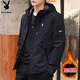 花花公子（PLAYBOY）外套男夾克男裝秋冬季男士休閑工裝連帽潮流上衣服 黑色加絨 2XL
