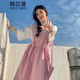韓芯漫甜美可愛(ài)日系女裝背帶裙女學(xué)生韓版寬松長(cháng)裙子夏季初中女生連衣裙 粉色背帶裙(配包包) 均碼