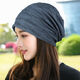 KAROND新品帽 光頭帽帽子女春夏薄款包頭帽韓版透氣休閑套頭百搭頭巾帽光頭帽月子帽 湖藍色(細條)