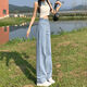 GOCHIEI淺色直筒牛仔褲女2025年新款設(shè)計感可調(diào)節(jié)高腰寬松顯瘦拖地闊腿褲 淺藍  M