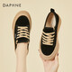 達芙妮休閑鞋女牛皮厚底增高松糕鞋舒適板鞋女鞋子4023101005 黑色 35