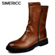 SIMERICC牛皮馬靴男羊皮毛一體保暖中短款馬術(shù)靴騎士摩托馬丁靴切爾西CZ20 棕色皮里 41 (255mm)