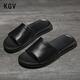 KGV【頭層牛皮】拖鞋男士一字拖真皮拖鞋潮流夏季防滑新品厚底增高 黑色 42 【標準皮鞋碼 大運動(dòng)鞋一碼】