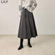LILY冬新款女裝格雷系優(yōu)雅極簡(jiǎn)風(fēng)垂感高腰百搭A(yù)字傘裙半身裙 501灰色 M