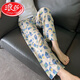 浪莎（LangSha）棉綢束腳睡褲女士夏季新款大碼透氣可外穿家居碎花長褲子直筒寬松 黃藍(lán)小瓶子 直筒 XL 適合130-155斤