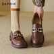 達芙妮平底樂(lè )福鞋女爆款2026春季一腳蹬金屬扣軟底單鞋通勤英倫風(fēng)小皮鞋 棕色【二層牛皮】 37