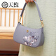 PmSix女包送生日禮物媽媽包中年單肩包真牛皮斜挎包老人包腋下包斜挎包 紫色-玉蘭花-送禮盒+禮品袋