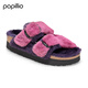 BIRKENSTOCK勃肯德國進口大扣女款Arizona Teddy厚底增高毛毛鞋 漿果紫窄版1025452 37