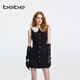 bebe冬季系列女士優(yōu)雅法式都市繡花翻領(lǐng)無袖花呢連衣裙450004 黑色 S