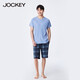 JOCKEY男士睡衣夏季薄款短袖寬松休閑家居服男短褲可外穿T恤套裝 藍灰格紋 L