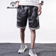 MIRACLE KILL夏季潮牌新款羽毛花紋運動(dòng)短褲透氣潮流休閑寬松五分籃球褲 黑色 M