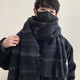 目丸圍巾男士冬季韓版百搭毛線保暖男朋友格子高級感圍脖學生情侶針織 黑色