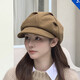 千姿嬌媚云朵帽褶皺女春秋新款顯臉小英倫復古休閑八角帽百搭貝雷帽女冬季 卡其色-升級雙層加棉
