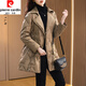 皮爾卡丹（pierre cardin）高端羽絨服女秋冬季新款時(shí)尚女士輕薄修身西裝領(lǐng)短款百搭外套 卡其色 中長(cháng)款 XL 約適合體重126-142斤