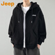 吉普（JEEP）美國正品連帽夾克外套春秋男士開(kāi)衫衛衣寬松休閑潮牌男裝上衣秋冬黑色 常規 【官方正品】XL 【適合145斤左右】