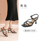 大東綁帶涼鞋女鞋2026夏季新款優(yōu)雅細跟高跟一字扣方頭純色 黑色 37