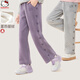 Hello Kitty女童褲子秋冬加絨厚洋氣兒童寬松運動(dòng)休閑直筒褲大童T081紫色130