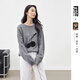 對白藝術(shù)畫(huà)作聯(lián)名慵懶風(fēng)撞色提花套頭毛衣女2025冬新款小眾針織衫 混色煙灰 S