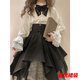 芭瑾圖哥特風(fēng)lolita連衣裙女兩件套裝燈籠袖襯衫束腰SK風(fēng)琴褶襯裙洛麗塔 S 套裝裙子+上衣+蝴蝶結