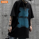 TESSFFEL 國潮男裝短袖男潮流暗黑系歐美高街宋亞軒同款衣服ins寬松情侶純棉OVDY潮牌T恤女 黑色 L