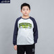 蘑菇兔胖童裝男童加肥加大T恤長(cháng)袖男孩春秋薄款12-15歲青少年初中生秋裝 灰色藏青袖 180加肥160斤左右
